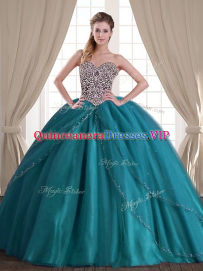 Teal Sweetheart Neckline Beading Quinceanera Dress Sleeveless Lace Up - Click Image to Close