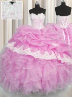 Discount Pick Ups Floor Length Ball Gowns Sleeveless Pink 15th Birthday Dress Lace Up