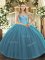 Fashionable Floor Length Teal 15 Quinceanera Dress V-neck Sleeveless Lace Up