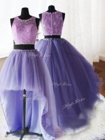 Three Piece Scoop Sleeveless Brush Train Zipper With Train Beading and Lace and Ruffles Quinceanera Dress