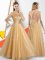 Bateau Sleeveless Tulle Dama Dress for Quinceanera Beading and Lace Backless