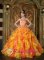 Grand Island Nebraska/NE Exclusive Orange Strapless Quinceanera Dress For Appliques Decorate Organza Ruffles Ball Gown