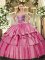 Sleeveless Floor Length Beading and Ruffled Layers Lace Up 15 Quinceanera Dress with Hot Pink