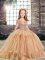 Champagne Ball Gowns Beading Little Girl Pageant Gowns Lace Up Tulle Sleeveless Floor Length
