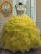 Yellow Ball Gowns Organza Scoop Sleeveless Beading and Ruffles and Pick Ups Floor Length Lace Up Ball Gown Prom Dress