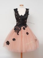 Dazzling Peach Tulle Zipper Quinceanera Court of Honor Dress Sleeveless Knee Length Lace