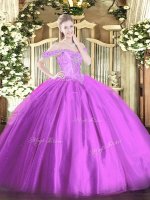 Lilac Lace Up Off The Shoulder Beading Sweet 16 Quinceanera Dress Tulle Sleeveless