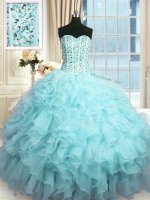 Captivating Beading and Ruffles and Sequins Sweet 16 Dress Baby Blue Lace Up Sleeveless Floor Length