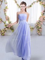 Lavender Strapless Lace Up Beading Dama Dress Sweep Train Sleeveless