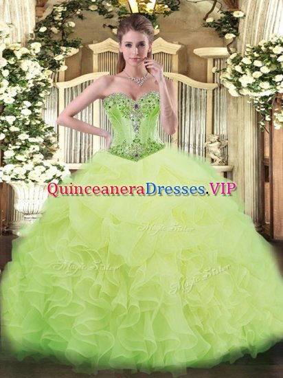 Yellow Green Sleeveless Beading and Ruffles Lace Up 15 Quinceanera Dress - Click Image to Close