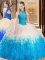 Most Popular Backless Multi-color Sleeveless Lace and Appliques and Ruffles Floor Length Quince Ball Gowns