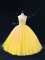 Gold Sleeveless Floor Length Beading Lace Up Sweet 16 Dress