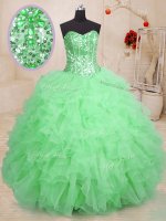 Flare Green Sleeveless Floor Length Beading and Ruffles Lace Up 15th Birthday Dress