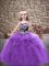 Perfect Tulle Straps Sleeveless Lace Up Embroidery and Ruffles Party Dress for Girls in Purple