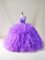 Cheap Purple Lace Up Ball Gown Prom Dress Beading and Ruffles Sleeveless Floor Length