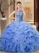 Nice Blue Sleeveless Organza Lace Up Vestidos de Quinceanera for Sweet 16 and Quinceanera
