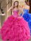 Ball Gowns Quince Ball Gowns Hot Pink Sweetheart Organza Sleeveless Floor Length Lace Up