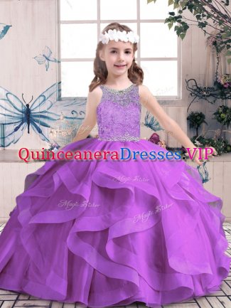 Nice Ball Gowns Evening Gowns Purple Scoop Tulle Sleeveless Floor Length Lace Up