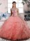 Watermelon Red Sleeveless Floor Length Beading Lace Up 15 Quinceanera Dress