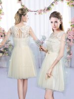 Mini Length Lace Up Dama Dress for Quinceanera Champagne for Wedding Party with Lace and Bowknot