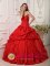 Lake District Princess Strapless Sweetheart Neckline Beaded Decorate Red Taffeta Ruching Quinceanera Dress