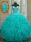 Fine Sweetheart Sleeveless 15th Birthday Dress Floor Length Beading and Ruffles Aqua Blue Organza