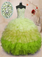 Multi-color Ball Gowns Beading and Ruffles Quinceanera Dress Lace Up Organza Sleeveless Floor Length