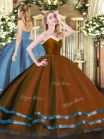 Brown Sleeveless Floor Length Ruffled Layers Zipper Quinceanera Dresses