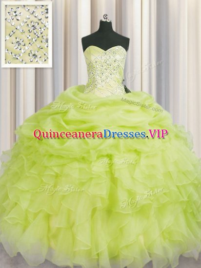 Free and Easy Floor Length Yellow Green 15 Quinceanera Dress Sweetheart Sleeveless Lace Up - Click Image to Close