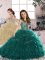 Turquoise Lace Up Pageant Dress Beading and Ruffles Sleeveless Floor Length