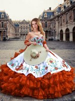 Edgy Ball Gowns Vestidos de Quinceanera Rust Red Sweetheart Organza Sleeveless Floor Length Lace Up