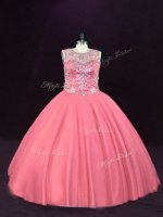 Pink Vestidos de Quinceanera Sweet 16 and Quinceanera with Beading Scoop Sleeveless Lace Up