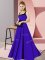 Pretty Floor Length Empire Sleeveless Blue Dama Dress Zipper