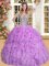 Sleeveless Floor Length Beading and Ruffles Lace Up Vestidos de Quinceanera with Lavender