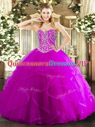 Trendy Sleeveless Lace Up Floor Length Beading and Ruffles Sweet 16 Dresses