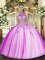 Stunning Fuchsia Halter Top Neckline Beading and Appliques Quinceanera Gowns Sleeveless Lace Up
