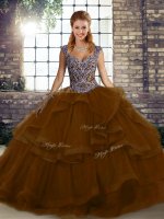 Straps Sleeveless Tulle Sweet 16 Dress Beading and Ruffles Lace Up