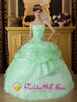 Queen Creek Arizona/AZ Apple Green Sweet 16 Quinseanera Dress With Strapless Beads And Ruffles Decorate On Organza