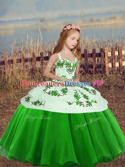 Stunning Embroidery Little Girls Pageant Dress Wholesale Lace Up Sleeveless Floor Length - Click Image to Close