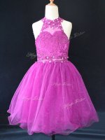 Custom Design Mini Length Fuchsia Kids Pageant Dress Halter Top Sleeveless Lace Up(SKU PSSWLG079-3BIZ)