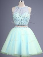 Tulle Sleeveless Knee Length Damas Dress and Beading