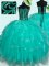 Wonderful Turquoise Lace Up Quinceanera Gowns Beading and Ruffles Sleeveless Floor Length
