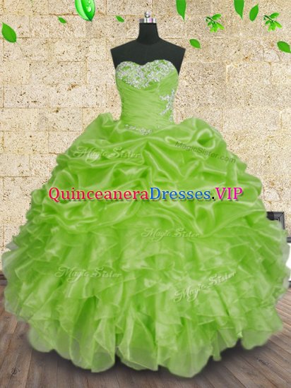 Custom Design Ball Gowns Sweetheart Sleeveless Organza Floor Length Lace Up Beading and Appliques and Ruffles and Ruching Sweet 16 Dress - Click Image to Close