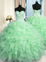 Fitting Sweetheart Sleeveless Sweet 16 Dresses Floor Length Beading and Ruffles Apple Green Organza(SKU PSSW0359-3BIZ)