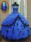 Ideal Blue Strapless Neckline Appliques 15 Quinceanera Dress Sleeveless Lace Up