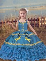 Amazing Blue Pageant Gowns For Girls Wedding Party with Beading and Embroidery and Ruffled Layers Straps Sleeveless Lace Up(SKU XBLD023-7BIZ)