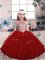 Tulle High-neck Sleeveless Lace Up Beading and Ruffles Girls Pageant Dresses in Red