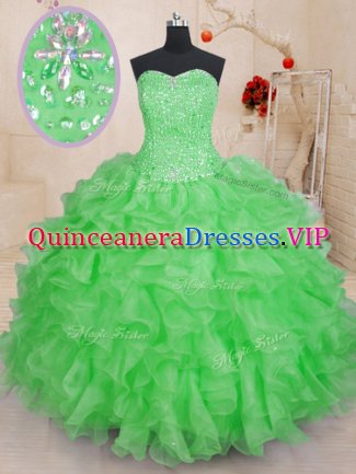Beading and Ruffles Quince Ball Gowns Lace Up Sleeveless Floor Length