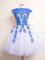 Amazing Knee Length Blue And White Quinceanera Dama Dress Tulle Sleeveless Appliques