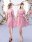 Pink Tulle Lace Up Vestidos de Damas Half Sleeves Mini Length Lace and Belt